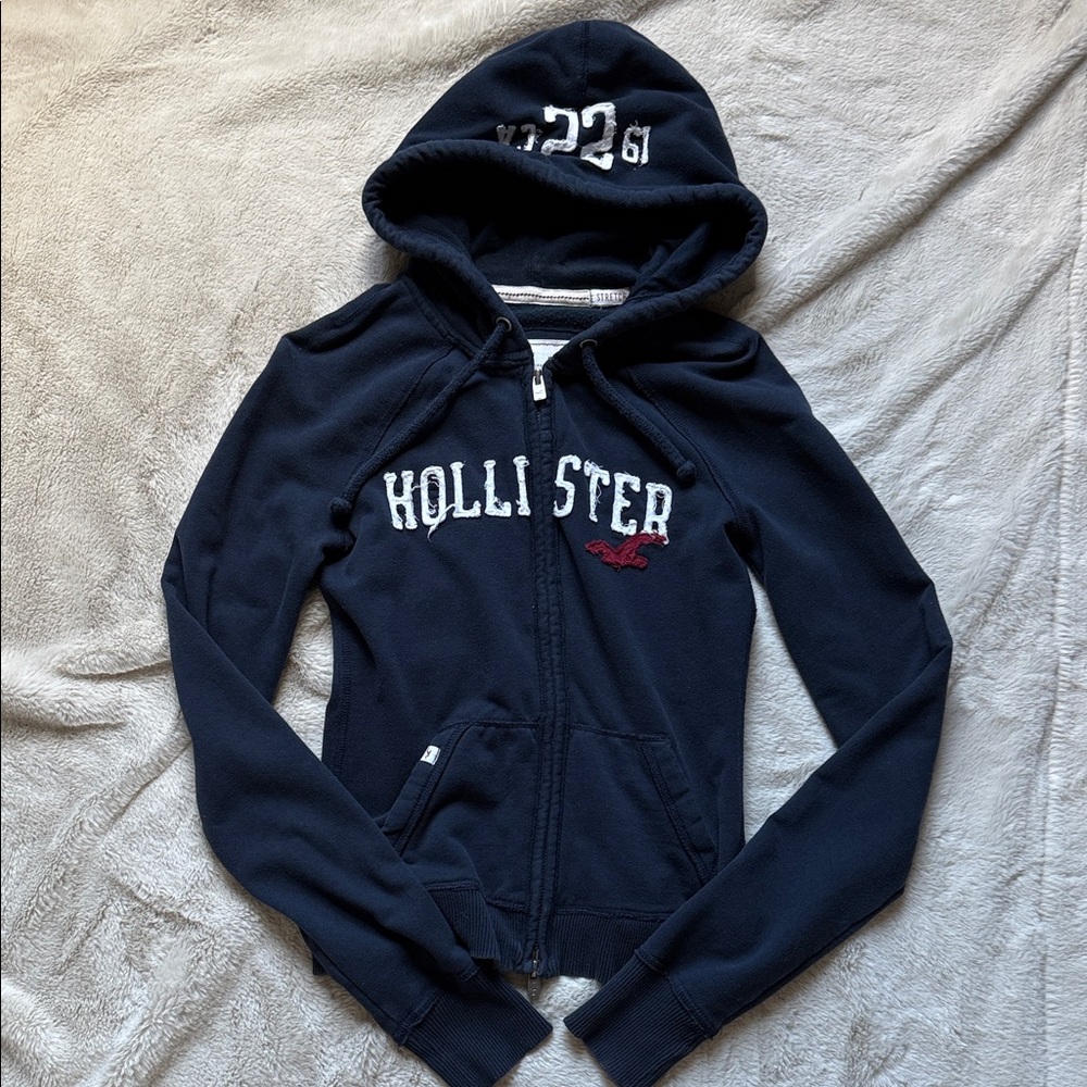 Vintage Y2K 2000s Hollister Dark Blue Zip-Up Hoodie